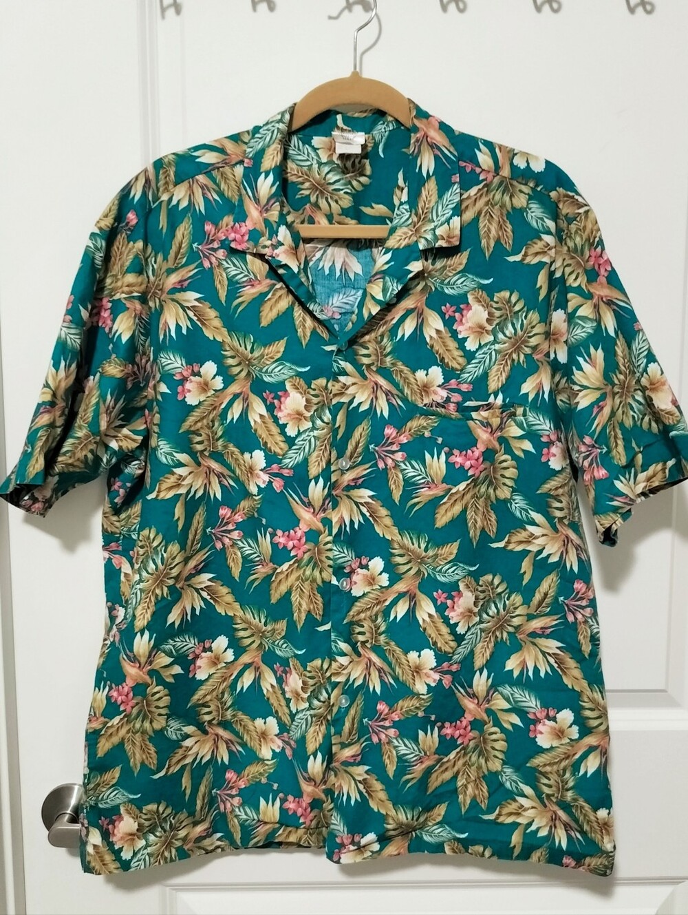 Royal Creations Men's XL Hawaiian Shirt Teal Orchid Vintage